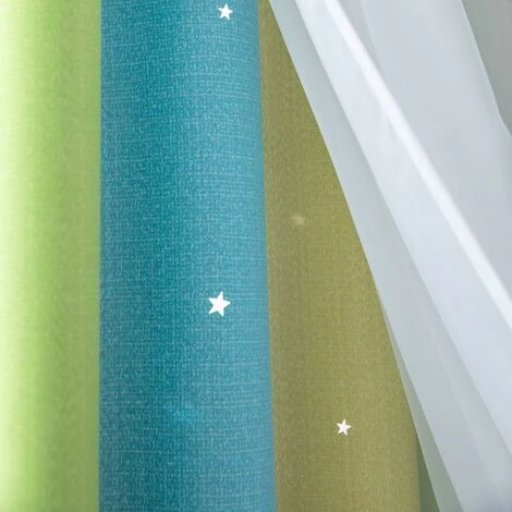 Rideaux étoiles Doubles Creux Rideaux étoiles Double Couche Pour Enfants Filles Chambre Chambre D'enfant Colorée Avec Voile Rideaux Pour Enfants Rideaux Bleus 53 "B X 83" H (134x210cm) Vert – Image 4