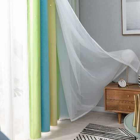 Rideaux étoiles Doubles Creux Rideaux étoiles Double Couche Pour Enfants Filles Chambre Chambre D'enfant Colorée Avec Voile Rideaux Pour Enfants Rideaux Bleus 53 "B X 83" H (134x210cm) Vert – Image 5