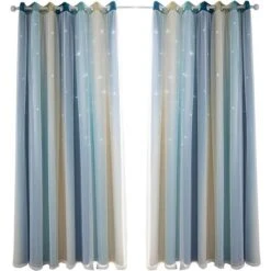 Rideaux Double Creux Ătoiles Rideaux Ătoiles Double Couche Pour Enfants Filles Chambre ColorĂ© Chambre D'enfant Avec Voile Rideaux Pour Enfants Blueout Rideaux 53 "B X 83" H (134x210cm) Bleu