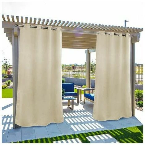 Rideaux D'extérieur Jardin Patio Gazebo Rideaux Occultants Coupe-vent Protection UV Résistant à La Moisissure Rideaux Isolés Avec Boutonnières 132,1 X 213,4 Cm 2 Panneaux Beige