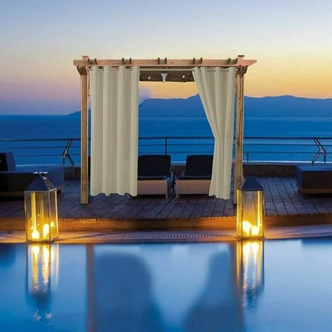 Rideaux D'extérieur Jardin Patio Gazebo Rideaux Occultants Coupe-vent Protection UV Résistant à La Moisissure Rideaux Isolés Avec Boutonnières 132,1 X 213,4 Cm 2 Panneaux Beige – Image 3
