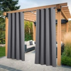 Rideau Pour Pergola - Rideaux D'Extérieur Lot De 2 Isolant Occultant Lumière Bloquer Imperméable Décoration Intérieur/Extérieur Jardin à Oeillets, L 132 X H 213 Cm, Gris——Oi-FRIS, Oi-FRIS