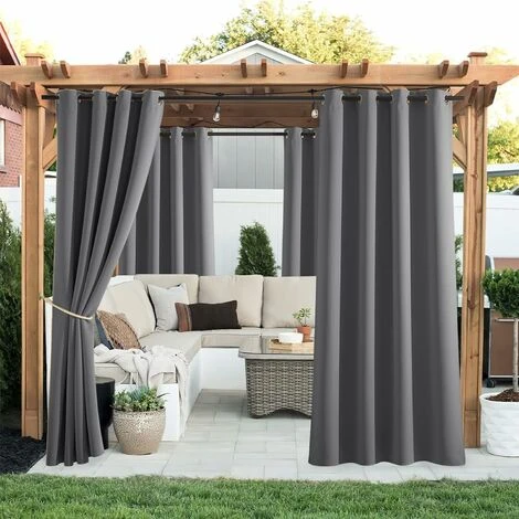 Rideau Pour Pergola - Rideaux D'Extérieur Lot De 2 Isolant Occultant Lumière Bloquer Imperméable Décoration Intérieur/Extérieur Jardin à Oeillets, L 132 X H 213 Cm, Gris——Oi-FRIS, Oi-FRIS – Image 2