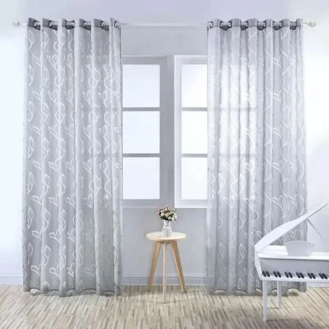 Rideau Voilage - Décoration De Maison Rideau - Lot De 2-100 X 250 Cm - Gris – Image 2