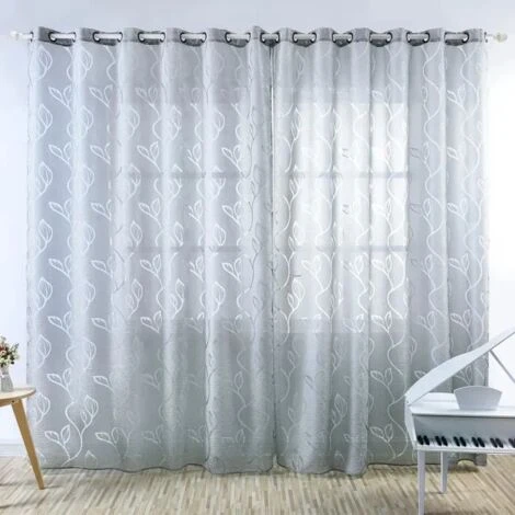 Rideau Voilage - Décoration De Maison Rideau - Lot De 2-100 X 250 Cm - Gris – Image 4