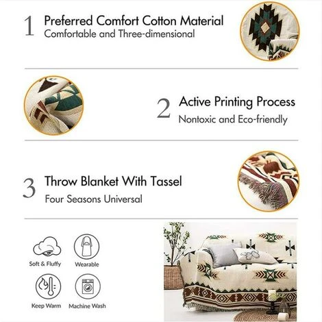 Une Pièce Plaid Américain Ethnique Canapé Couverture Tricoté Pleine Couverture Sucre Jacquard Canapé Couverture-9090 Cm – Image 2