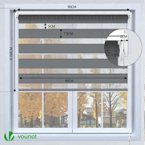Store Enrouleur Jour Nuit Double 90x150cm Gris â Image 4
