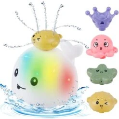 Baleine A Induction Jouets De Bain Pour Bebe Jouets De Bain Lumineux Jouet D'Arroseur D'eau Baleine Jouet De Piscine Les Enfants Blanc