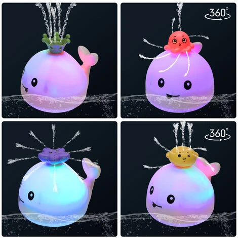 Baleine A Induction Jouets De Bain Pour Bebe Jouets De Bain Lumineux Jouet D'Arroseur D'eau Baleine Jouet De Piscine Les Enfants Blanc â Image 3