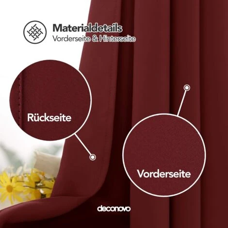 Deconovo Lot De 2 Rideaux Cantonnière Avec Pattes Court 132x92 Cm Rouge – Image 3