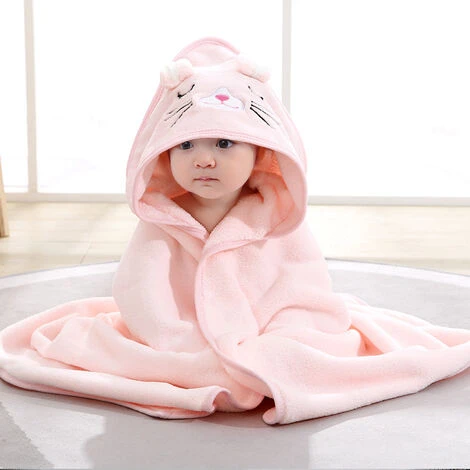 Déstockage Cape De Bain Bébé à Capuche, Coton Sortie De Bain Bébé Avec Design Animal, Drap Serviette De Bain Pour Bébé Nouveau-né (chaton Rose)