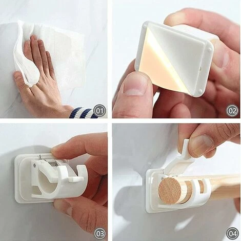 Lot De 4 Crochets Auto-adhésifs Pour Tringle à Rideaux Sans Perçage, Tringle à Rideau à Coller, Porte-tringle à Rideaux, Sans Perçage, Rideaux Ou Tringles à Serviettes – Image 3