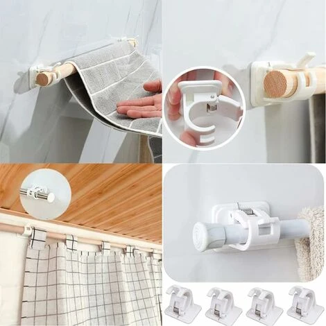Lot De 4 Crochets Auto-adhésifs Pour Tringle à Rideaux Sans Perçage, Tringle à Rideau à Coller, Porte-tringle à Rideaux, Sans Perçage, Rideaux Ou Tringles à Serviettes – Image 4