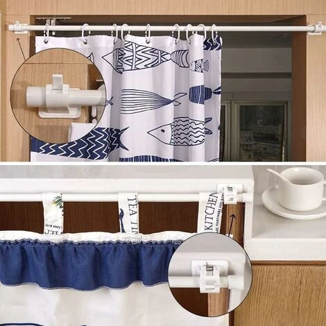 Lot De 4 Crochets Auto-adhésifs Pour Tringle à Rideaux Sans Perçage, Tringle à Rideau à Coller, Porte-tringle à Rideaux, Sans Perçage, Rideaux Ou Tringles à Serviettes – Image 5