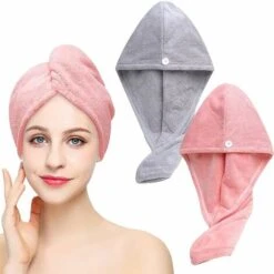 Cheveux Serviette, 2 Pièces Serviettes De Séchage Pour Cheveux Avec Boutons, Serviette à Cheveux En Microfibre Super Absorbante Cheveux Secs Rapidement Pour Femmes