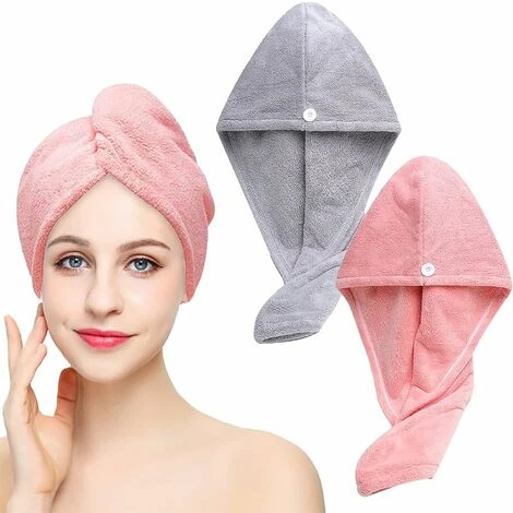Cheveux Serviette, 2 Pièces Serviettes De Séchage Pour Cheveux Avec Boutons, Serviette à Cheveux En Microfibre Super Absorbante Cheveux Secs Rapidement Pour Femmes