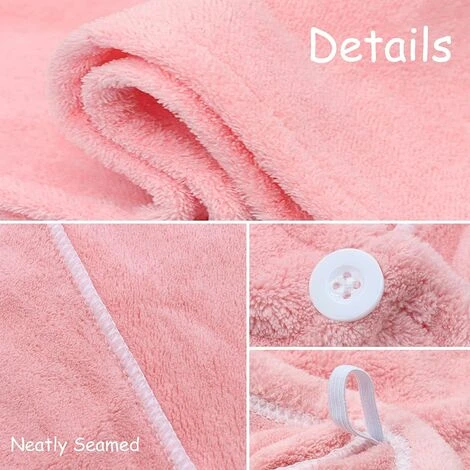 Cheveux Serviette, 2 Pièces Serviettes De Séchage Pour Cheveux Avec Boutons, Serviette à Cheveux En Microfibre Super Absorbante Cheveux Secs Rapidement Pour Femmes – Image 2