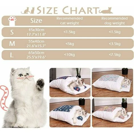 Litière Pour Chat Sac De Couchage Pour Chat Fermé Amovible Et Lavable Couette Pour Chat Hiver Chaud Litière Pour Animaux De Compagnie Chenil, Bleu Foncé L – Image 4