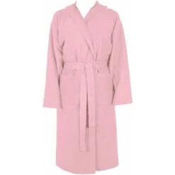 Peignoir Microfibre Moderne Couleur Unie Doux Homme Femme Ceinture Poches Capuche Rose - M