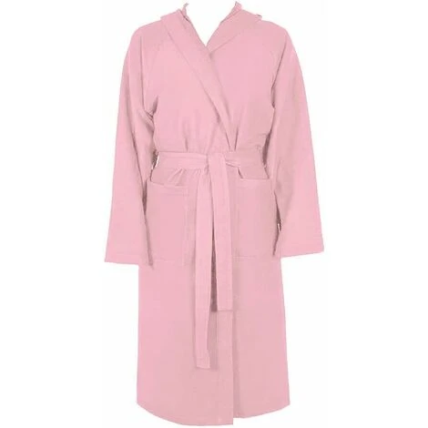 Peignoir Microfibre Moderne Couleur Unie Doux Homme Femme Ceinture Poches Capuche Rose - M