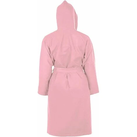 Peignoir Microfibre Moderne Couleur Unie Doux Homme Femme Ceinture Poches Capuche Rose - M â Image 2
