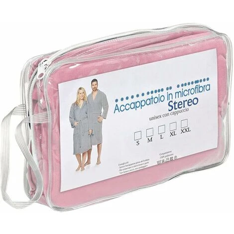 Peignoir Microfibre Moderne Couleur Unie Doux Homme Femme Ceinture Poches Capuche Rose - M â Image 4