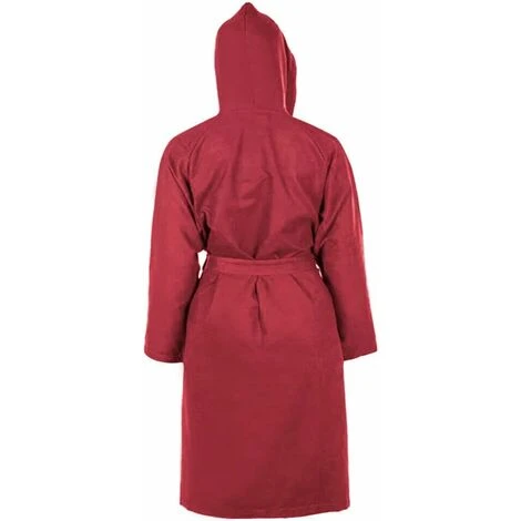 Peignoir Microfibre Moderne Couleur Unie Doux Homme Femme Ceinture Poches Capuche Bordeaux - L â Image 2