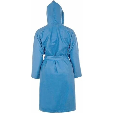 Peignoir Microfibre Moderne Couleur Unie Doux Homme Femme Ceinture Poches Capuche Bleu - L â Image 2