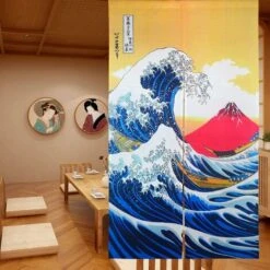 Rideau De Porte Japonais La Grande Vague Au Large De Kanagawa Mount Fuji Porte Tapisserie Suspendue Pour La Décoration De La Maison 85 X150 Cm