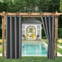 Rideaux D'extérieur Imperméables, Rideau Occultant Isolant Thermiques Pour Pergola, Cabanon Jardin Exterieur, Gazebo, Porche Terrasse(130220 CM, Gris Foncé/2PCS)