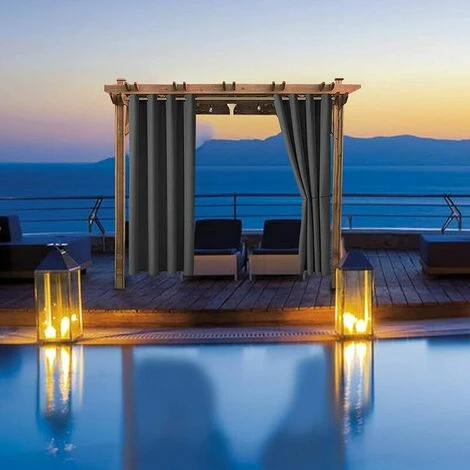 Rideaux D'extérieur Imperméables, Rideau Occultant Isolant Thermiques Pour Pergola, Cabanon Jardin Exterieur, Gazebo, Porche Terrasse(130220 CM, Gris Foncé/2PCS) – Image 3