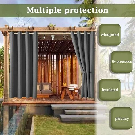 Rideaux D'extérieur Imperméables, Rideau Occultant Isolant Thermiques Pour Pergola, Cabanon Jardin Exterieur, Gazebo, Porche Terrasse(130220 CM, Gris Foncé/2PCS) – Image 4