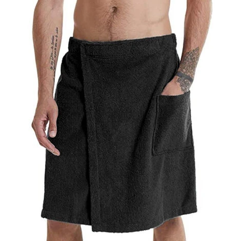 Peignoirs Doux Pour Hommes Vêtements De Maison Confortables Couleur Unie Robe De Bain Pour Hommes Et Chemise De Nuit Peignoir Portable Serviettes Et Poche Noir XL