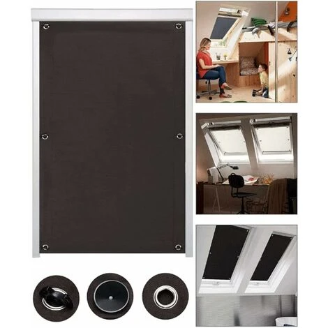 MINKUROW Rideaux Aveugles Avec Ventouse À Isolation Thermique Pour Sun Faisceau Réflecteur Fenêtres De Toit Velux Sucker 60x120Cm Marron