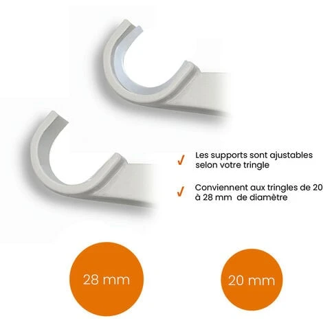 2 Supports Sans Perçage, Blanc, Caisson De Volet Roulant, Pour Tringle à Rideau Diamètre 20 à 28 Mm – Image 3