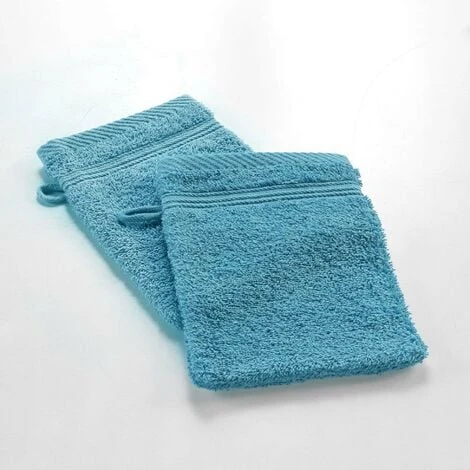 Lot De 2 Gants De Toilette 15 X 21 Cm Tendresse Bleu Paon