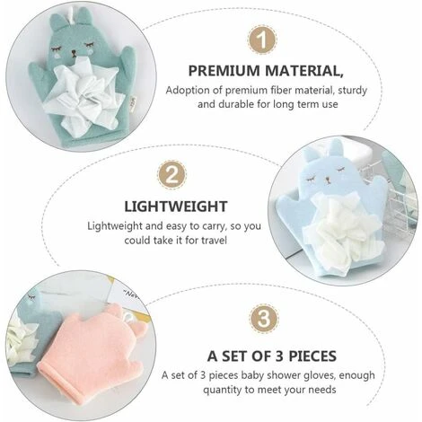 Gant De Bain Éponge Pour Enfants Dessin Animé Bébé Enfants Gants De Douche De Bain Éponge De Bain Marionnette De Bain Gant De Toilette Serviette Avec Des Dessins Danimaux (3 Pcs) – Image 3