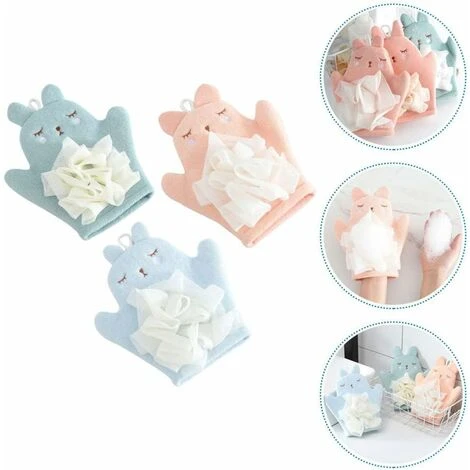 Gant De Bain Éponge Pour Enfants Dessin Animé Bébé Enfants Gants De Douche De Bain Éponge De Bain Marionnette De Bain Gant De Toilette Serviette Avec Des Dessins Danimaux (3 Pcs) – Image 4