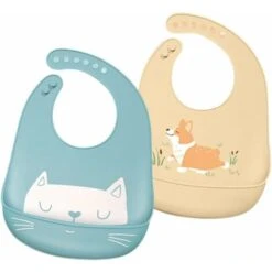 Bébé Bavoir Silicone Souple, Lot De 2 Bavoirs Imperméables En Silicone Facile à Nettoyer - Ultra Doux En Silicone - Avec Large Poche Attrape-miettes