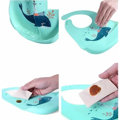 Bébé Bavoir Silicone Souple, Lot De 2 Bavoirs Imperméables En Silicone Facile à Nettoyer - Ultra Doux En Silicone - Avec Large Poche Attrape-miettes – Image 2