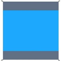 SVKBJROY Tapis De Plage Imperméable, Tapis De Plage 200 X 210cm Grande Couverture De Plage Imperméable Anti-Sable Avec 4 Piquets Pour Plage Voyage Camping Randonnée Pique-Nique Vacances, Gris + Bleu