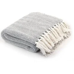 Couverture Coton Ă Chevrons 125x150 Cm Gris VidaXL