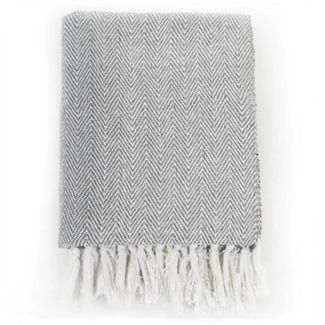 Couverture Coton à Chevrons 125x150 Cm Gris VidaXL – Image 2