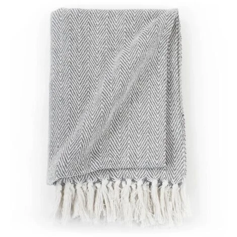 Couverture Coton à Chevrons 125x150 Cm Gris VidaXL – Image 3