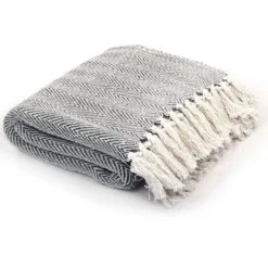 Couverture Coton Ă Chevrons 160x210 Cm Bleu Marine VidaXL