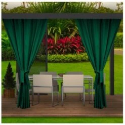 Rideaux D'extérieur Vert Rideau 2x155x240cm Rideau Pour Pergola Imperméable Rideau Exterieur Pour Terrasse Rideau Pare-Soleil Pour Balcon