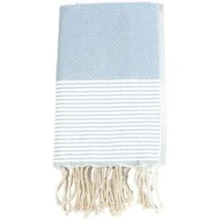 Fouta En Coton Tissage Nid D'abeille Ziwane 100x200cm Bleu Ciel
