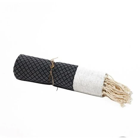 Fouta En Coton Petit Losange 100x200cm Bleu Marine – Image 3