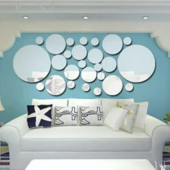 Miroir Sticker Mural 3D Dot Cercle Cercle Salon Chambre TV Fond Decoration Murale Miroir Autocollant Argent