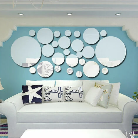 Miroir Sticker Mural 3D Dot Cercle Cercle Salon Chambre TV Fond Decoration Murale Miroir Autocollant Argent â Image 4